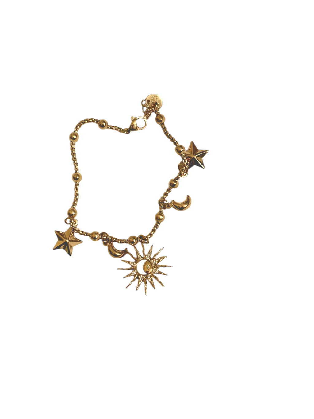 Bracciale Sonaglio Sole e Luna in Acciaio 316L con Charm Stelle e Luna per Accessori Eleganti