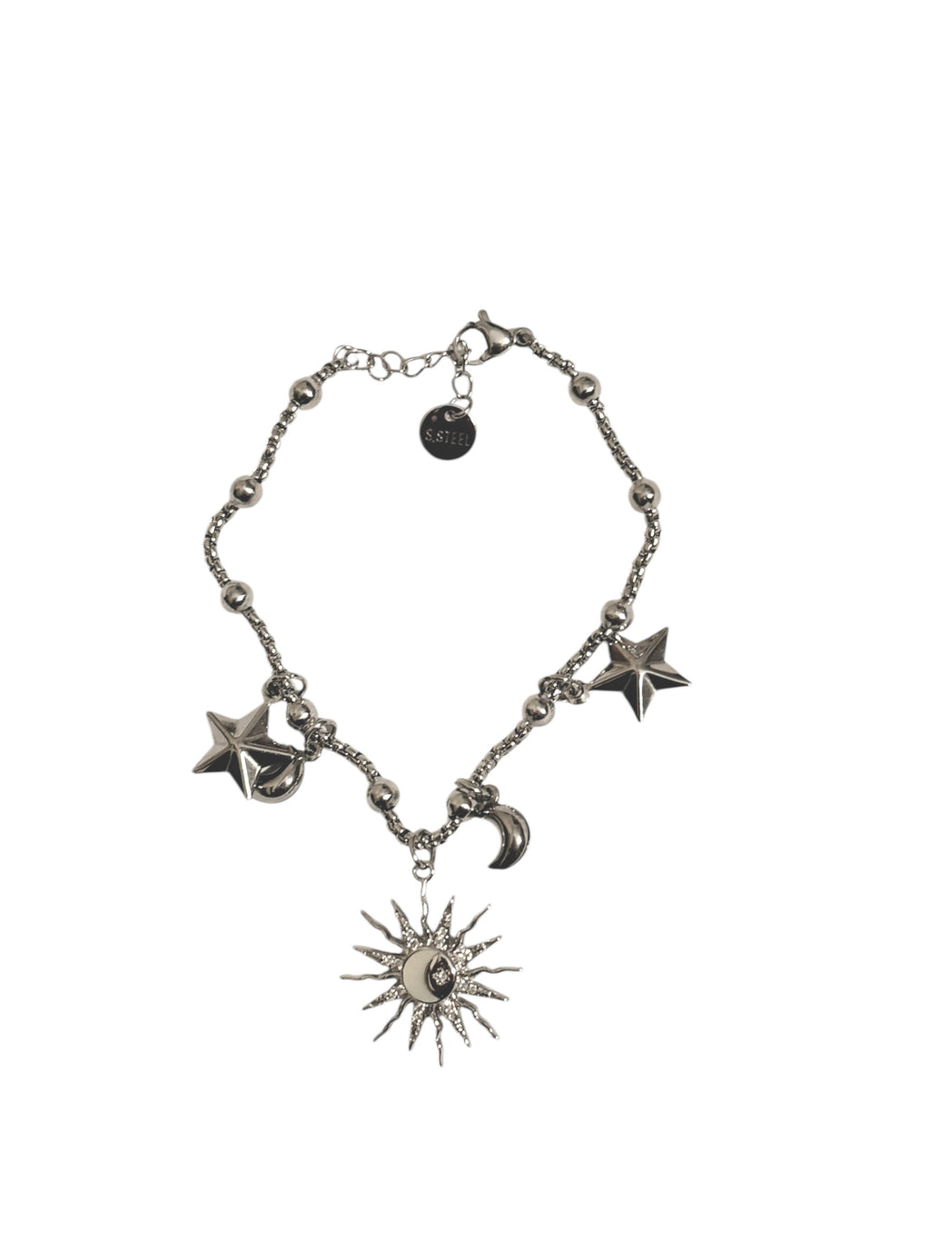 Bracciale Sonaglio Sole e Luna in Acciaio 316L con Charm Stelle e Luna per Accessori Eleganti