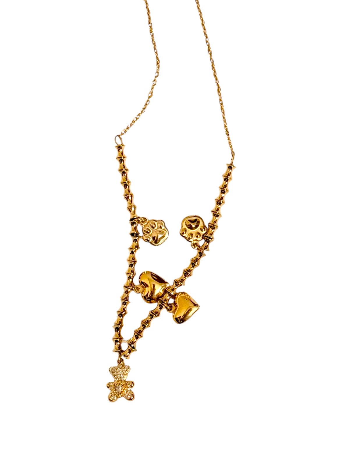 Collana sonaglio Teddy con strass in acciaio 316l con cuori e farfalle eleganti e sofisticate