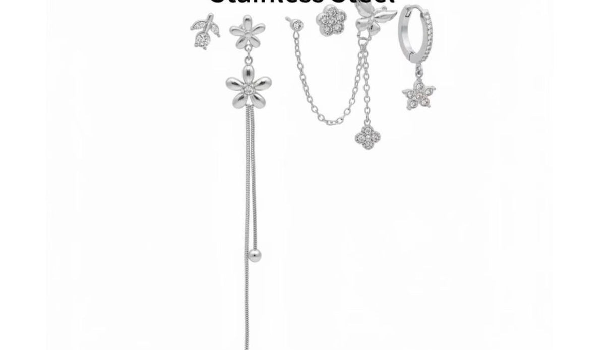 Set 5 orecchini Petali di Acciaio