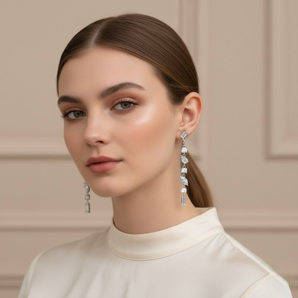 Orecchini pendenti con zirconi in acciaio inox 316l