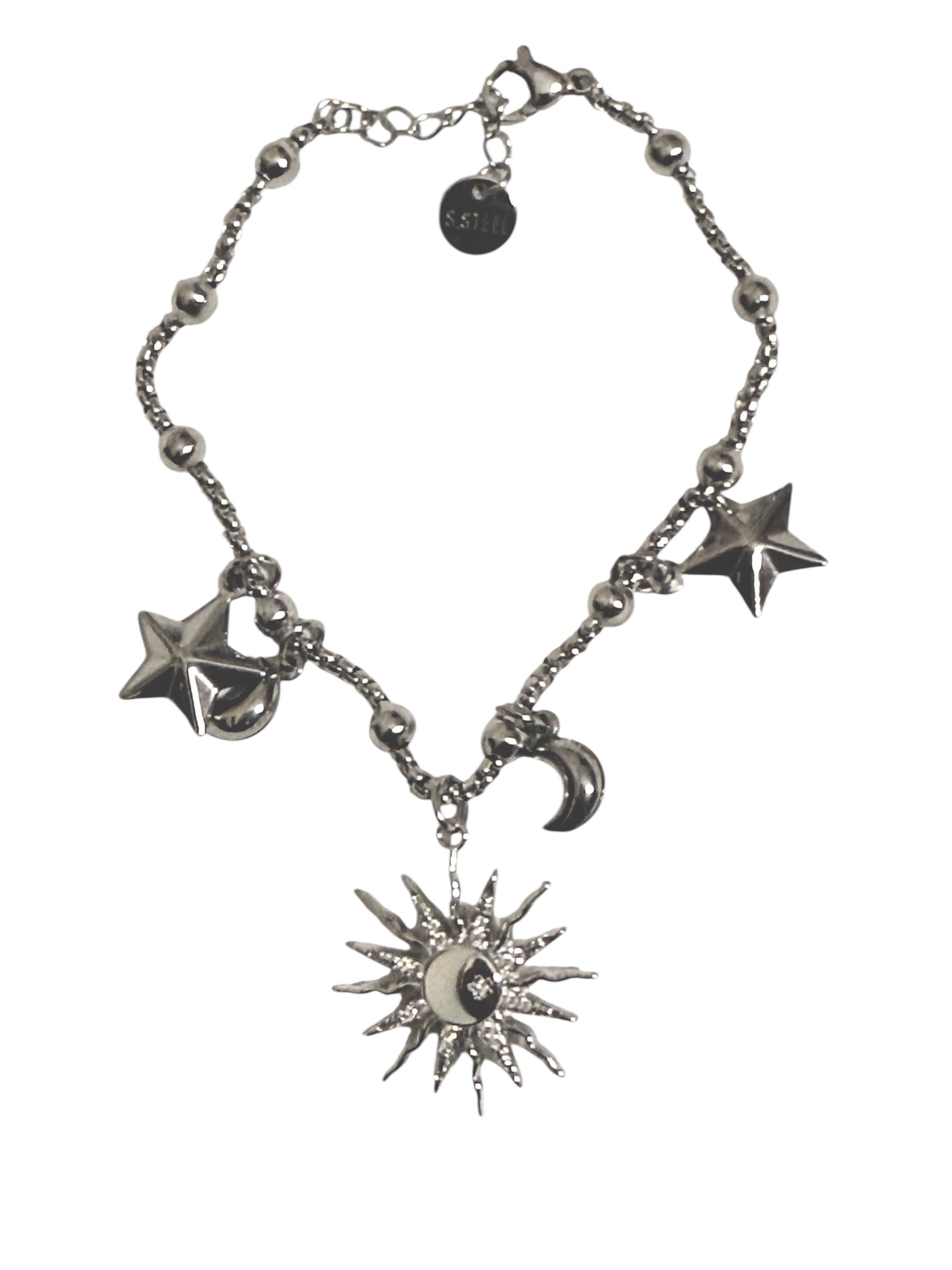Bracciale Sonaglio Sole e Luna in Acciaio 316L con Charm Stelle e Luna per Accessori Eleganti