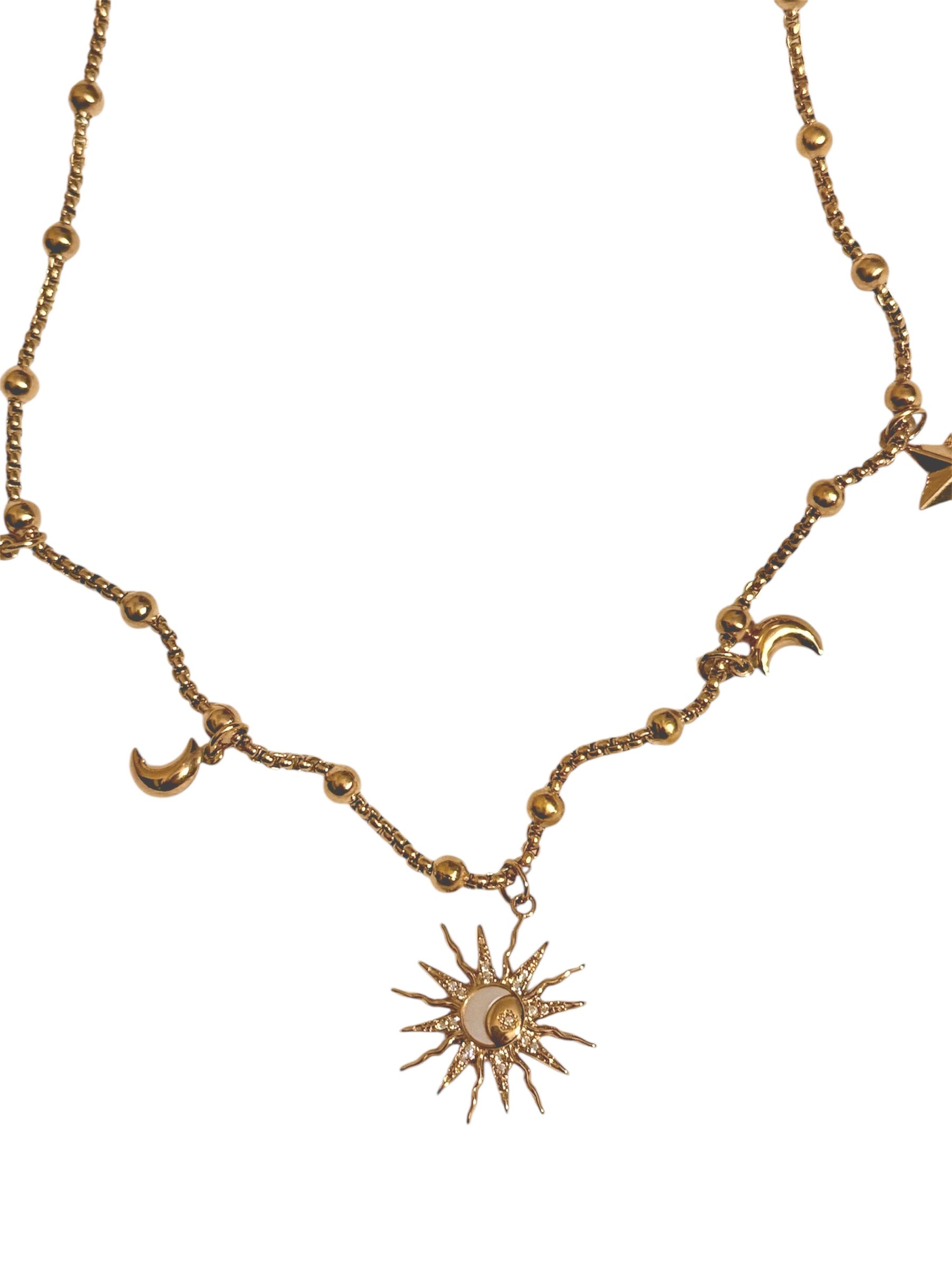 Collana Sonaglio Sole e Luna in Acciaio 316L con Pendenti Stelle e Luna per Accessori Eleganti