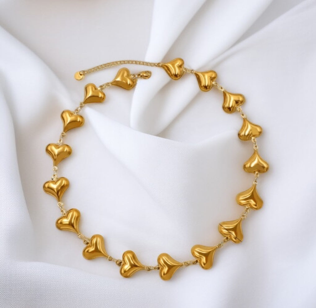 Collana acciaio cuori bombati