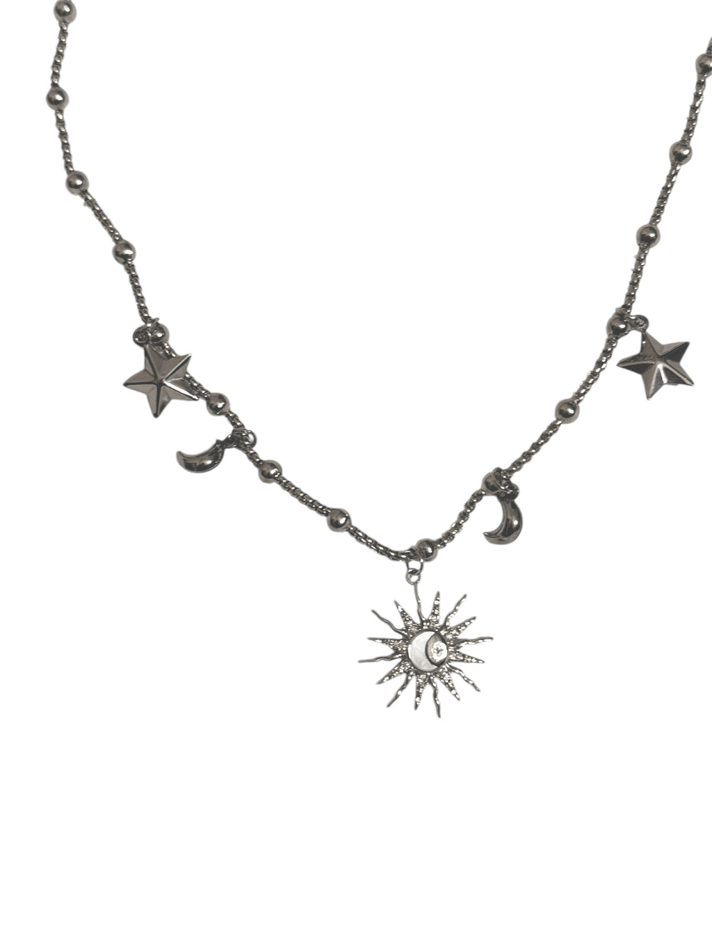 Collana Sonaglio Sole e Luna in Acciaio 316L con Pendenti Stelle e Luna per Accessori Eleganti