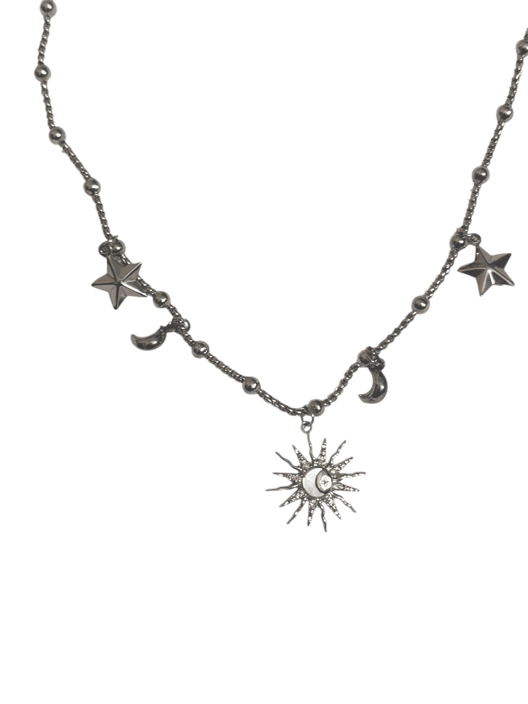 Collana Sonaglio Sole e Luna in Acciaio 316L con Pendenti Stelle e Luna per Accessori Eleganti