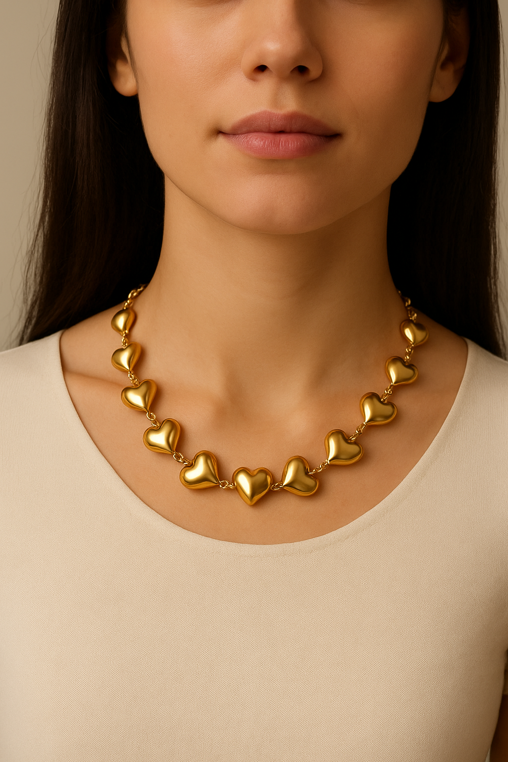 Collana acciaio cuori bombati