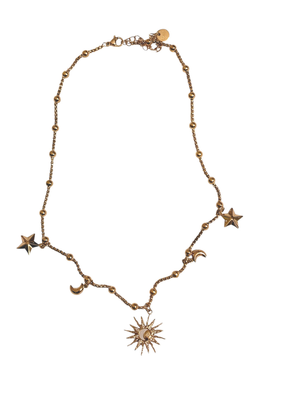 Collana Sonaglio Sole e Luna in Acciaio 316L con Pendenti Stelle e Luna per Accessori Eleganti