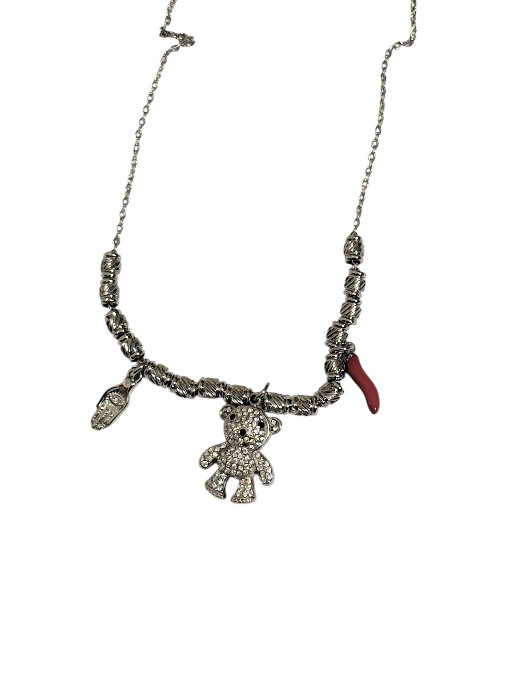 Collana Sonaglio con Orso e Portafortuna in Acciaio 316l Stile Elegante