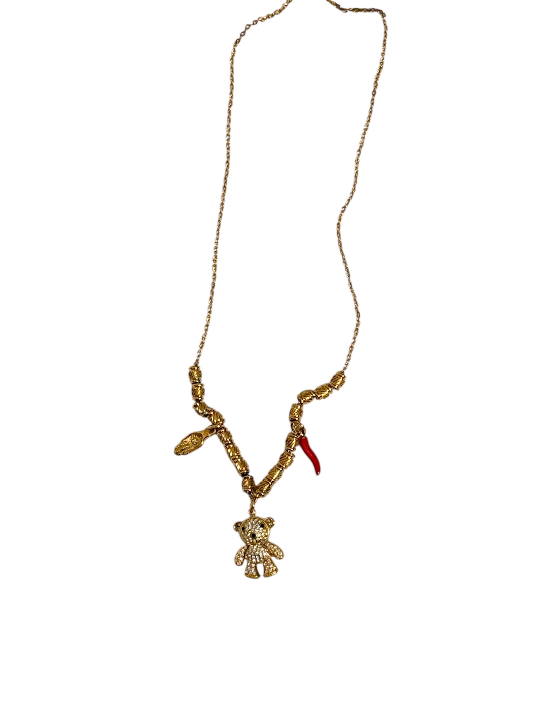 Collana Sonaglio con Orso e Portafortuna in Acciaio 316l Stile Elegante