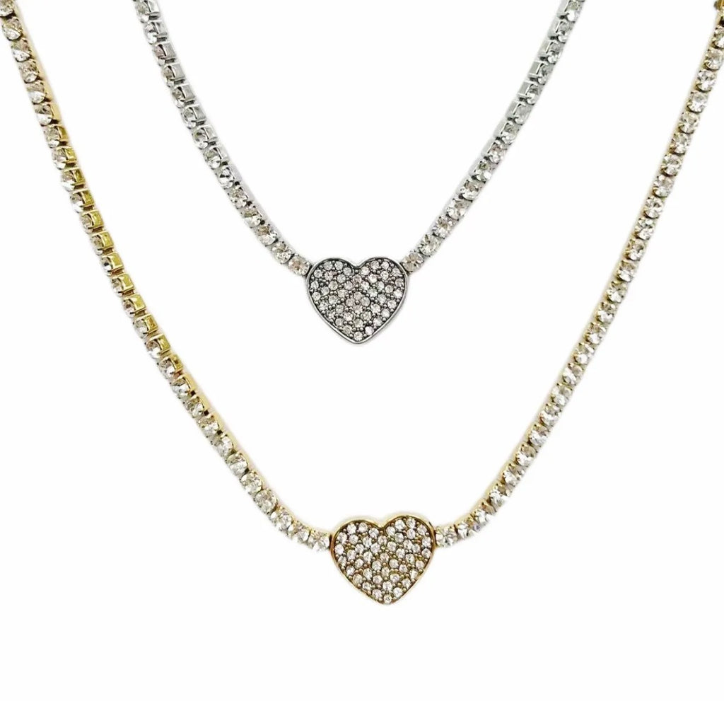 Collana Tennis Cuore Pavé