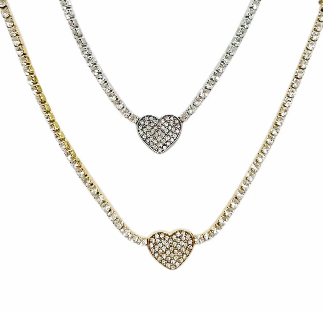 Collana Tennis Cuore Pavé