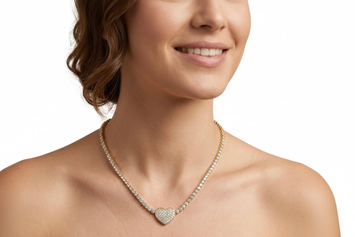 Collana Tennis Cuore Pavé