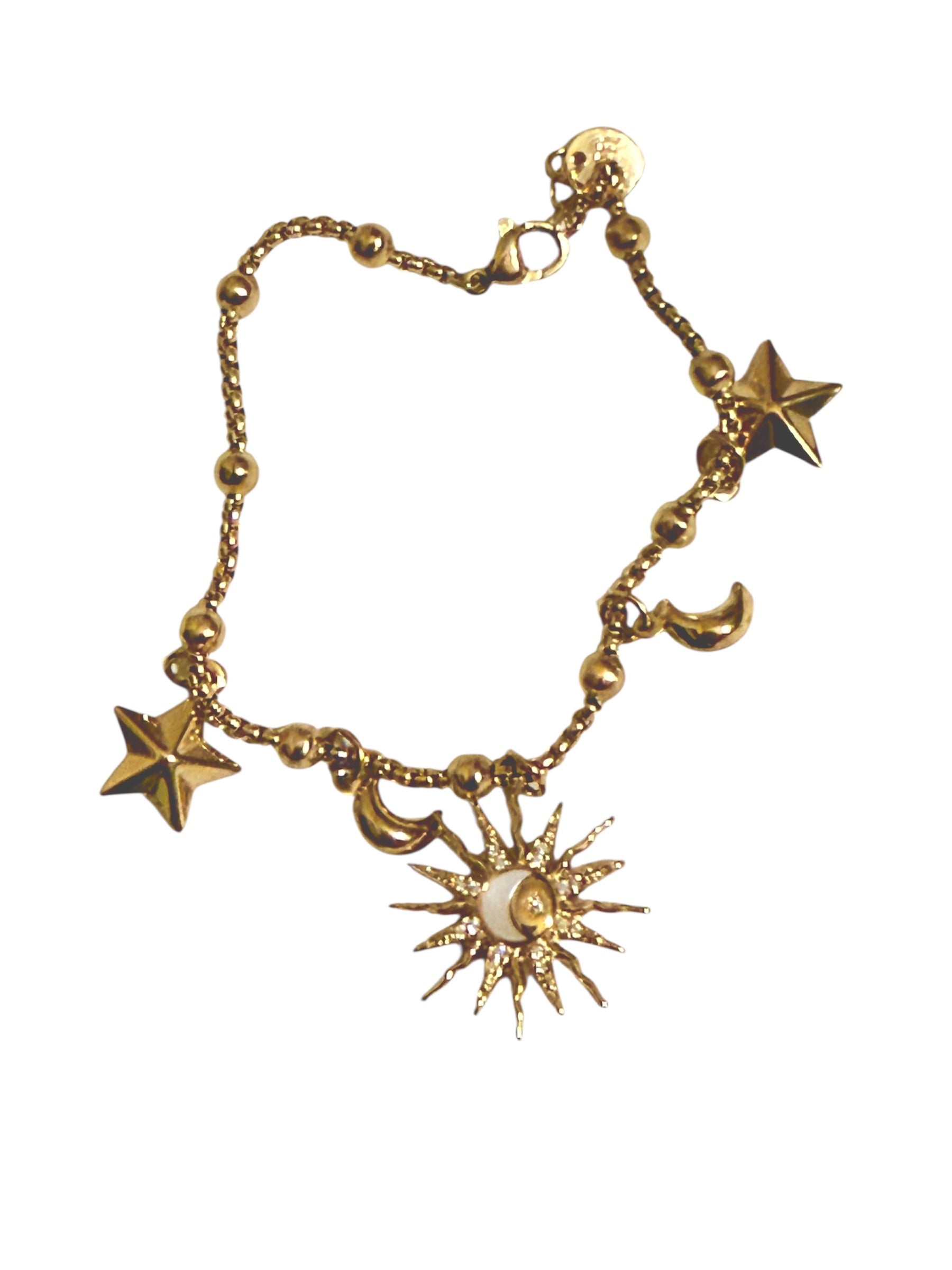 Bracciale Sonaglio Sole e Luna in Acciaio 316L con Charm Stelle e Luna per Accessori Eleganti