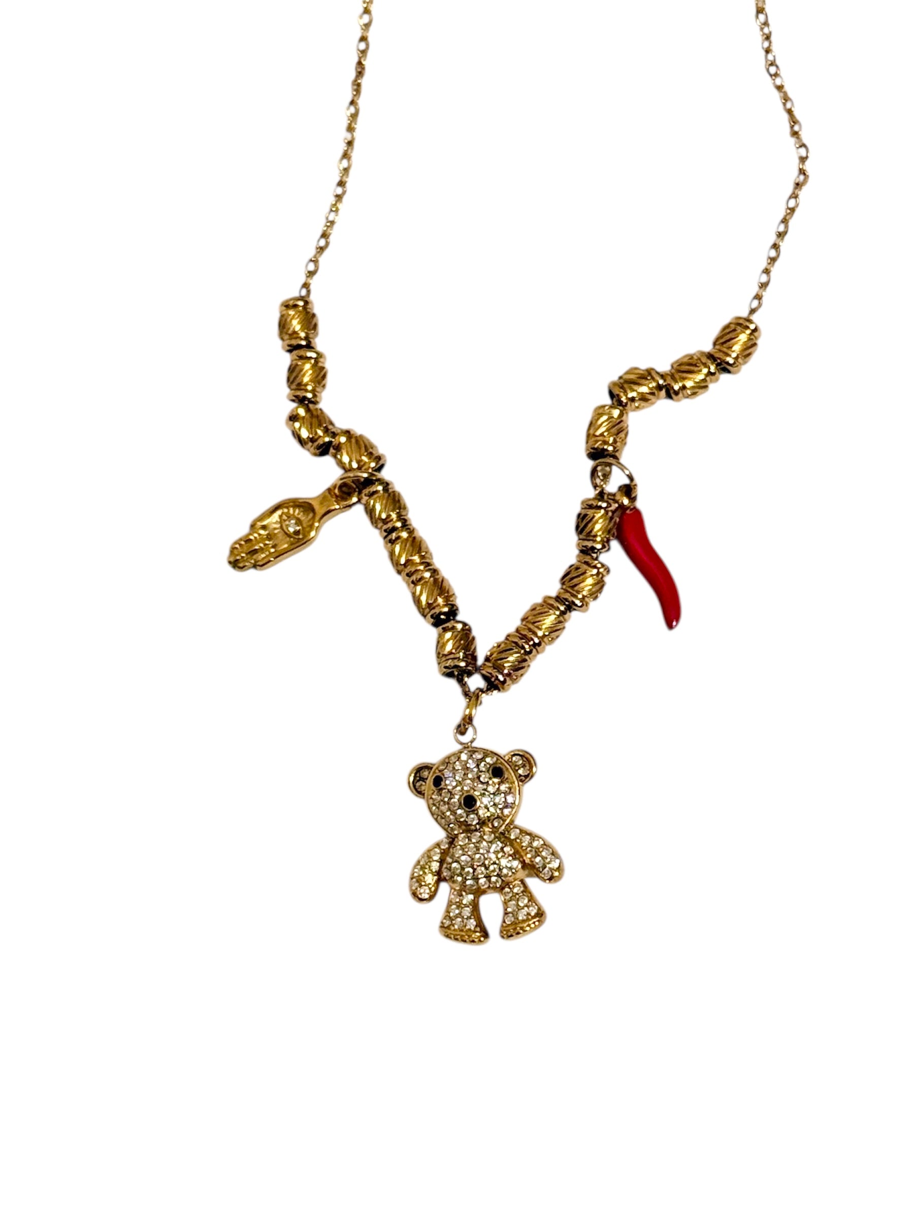 Collana Sonaglio con Orso e Portafortuna in Acciaio 316l Stile Elegante