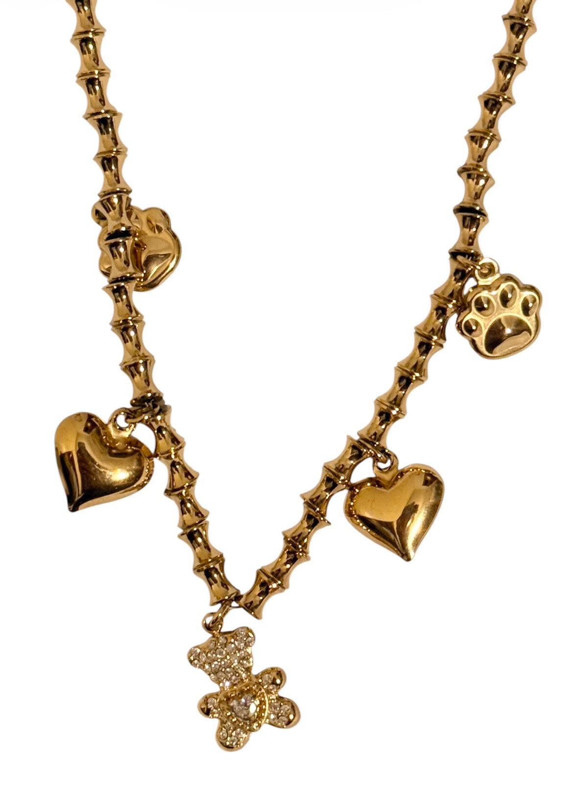 Collana sonaglio Teddy con strass in acciaio 316l con cuori e farfalle eleganti e sofisticate