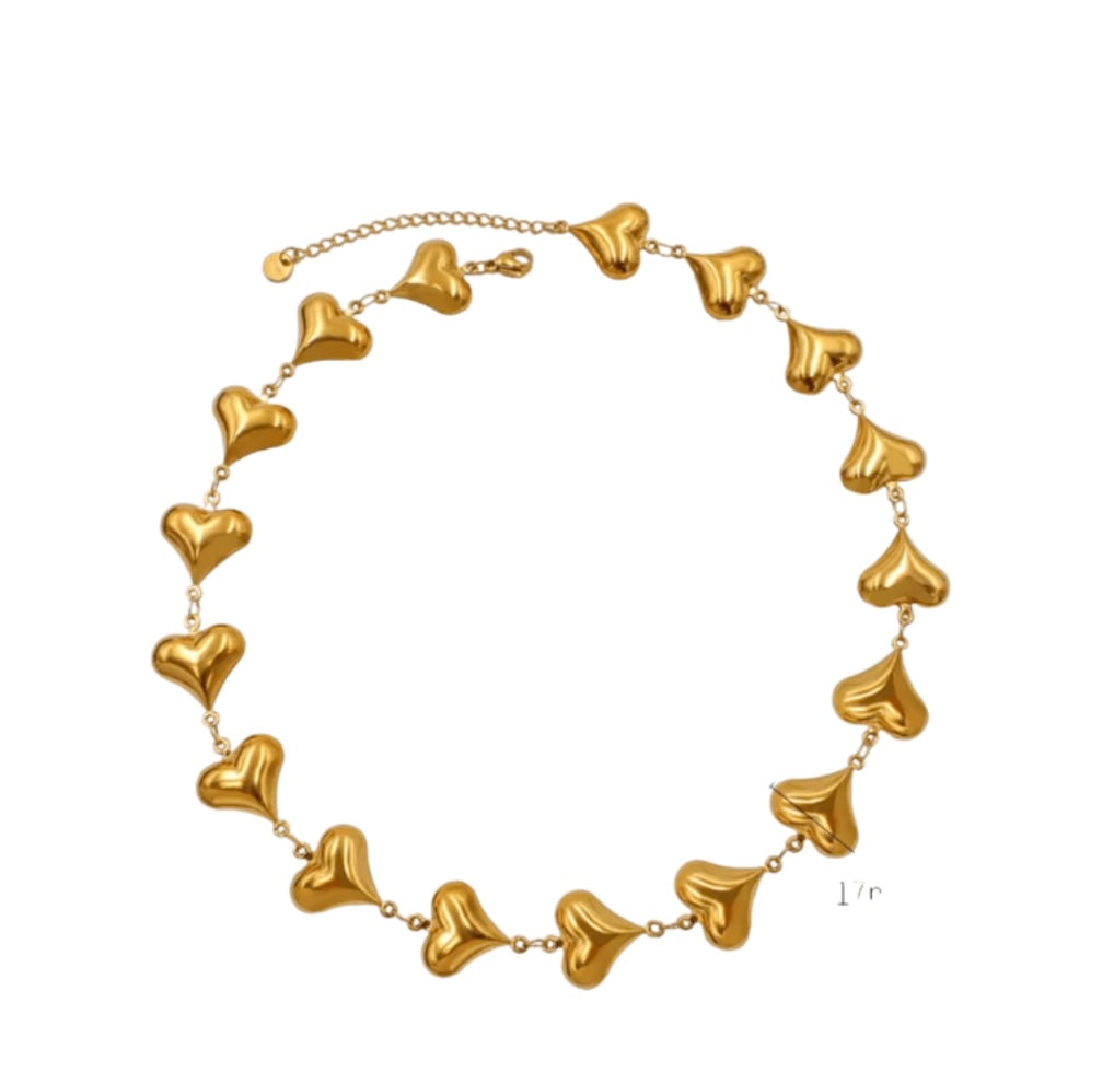 Collana acciaio cuori bombati 