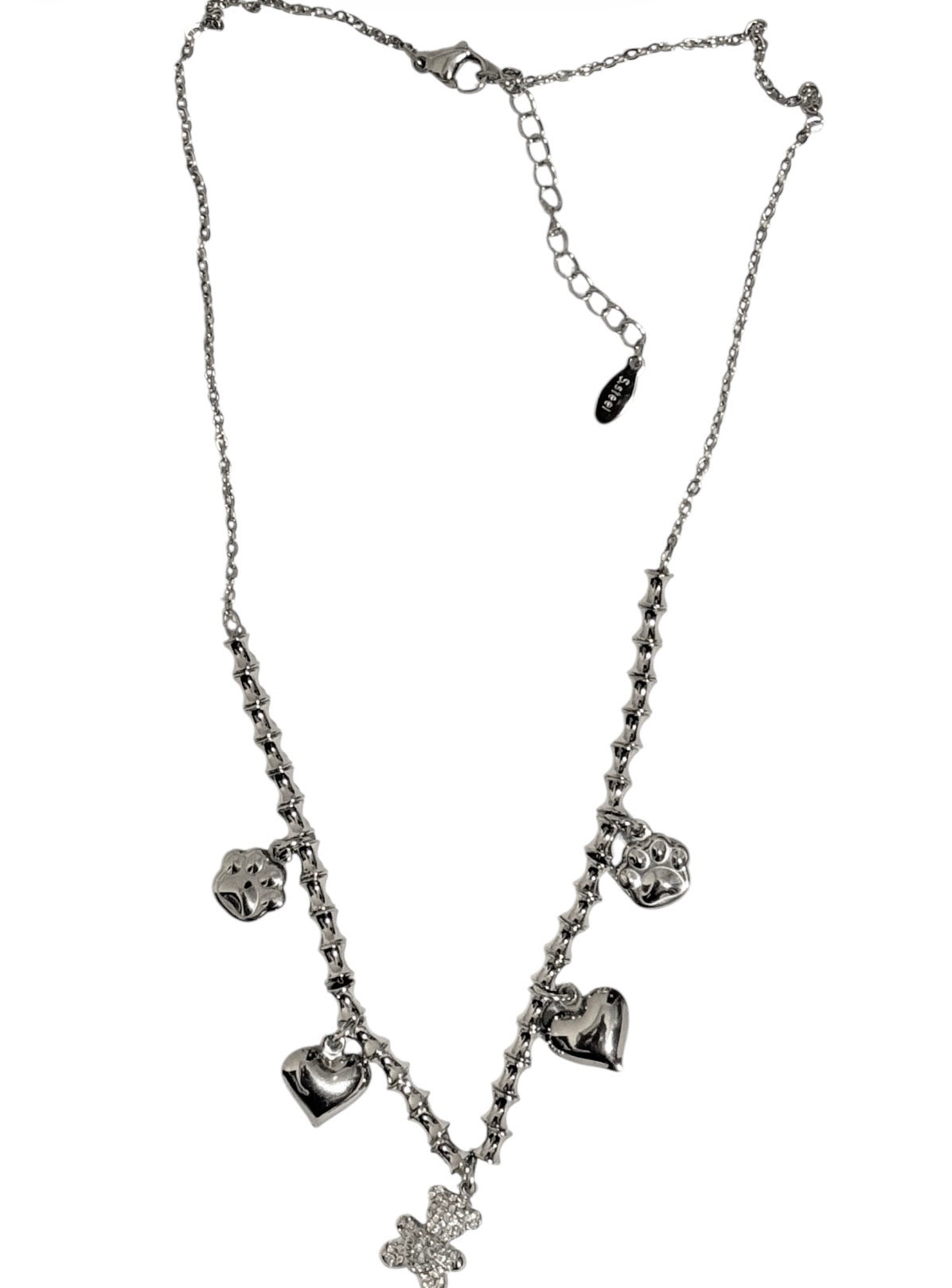 Collana sonaglio Teddy con strass in acciaio 316l con cuori e farfalle eleganti e sofisticate