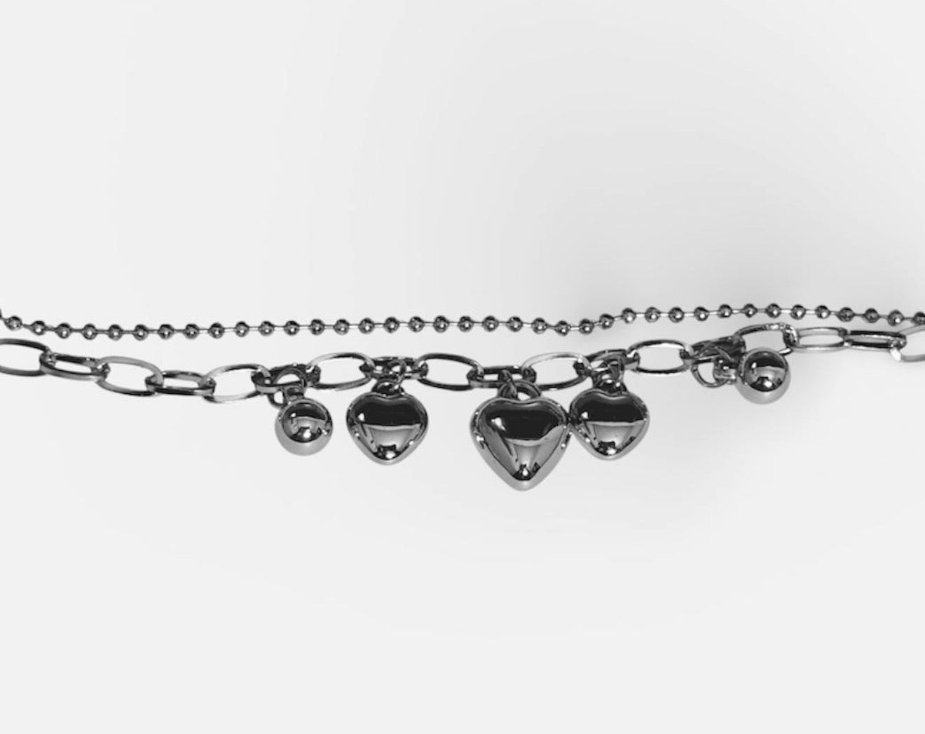 Bracciale doppia catena bracciale cuori bombati