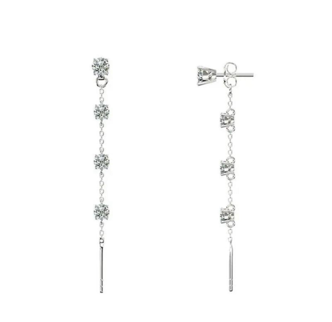 Orecchini Saliscendi in Acciaio Inox 316L con Zircone 4mm Lunghezza 7cm Accessorio Elegante e Duraturo per Uso Quotidiano