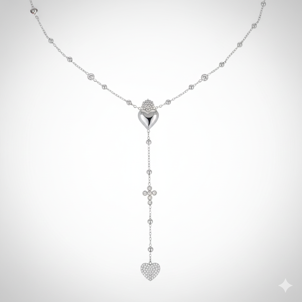 Collana rosario con cuore sacro e croce